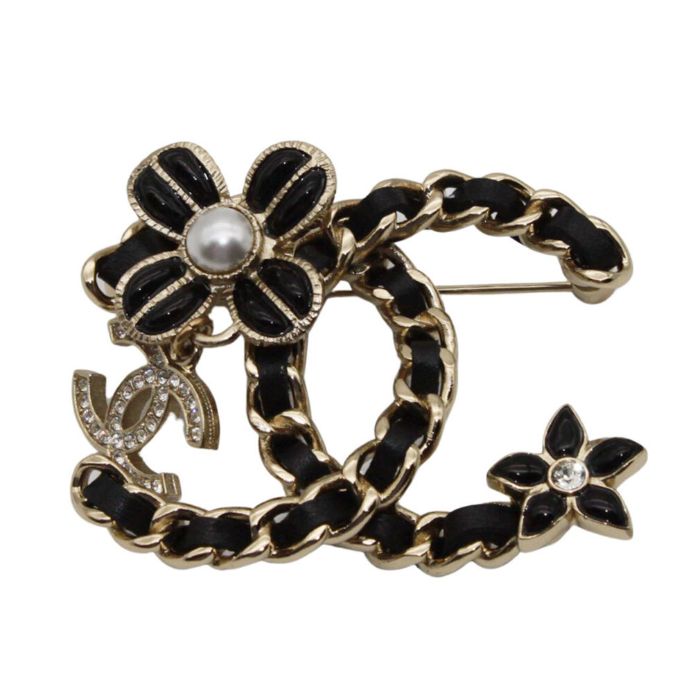 CHANEL Black Pearl Logo Brooch